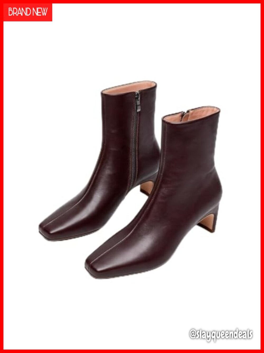 Square Toe Chunky Block Heel Ankle Booties Side Zip Faux Leather Dress Boots